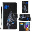 For Samsung Galaxy A21s Cross Texture Painting Pattern Horizontal Flip Leather Case with Holder & Card Slots & Wallet & Lanyard(Blue Butterfly Cat Eyes) - 1