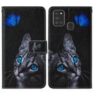 For Samsung Galaxy A21s Cross Texture Painting Pattern Horizontal Flip Leather Case with Holder & Card Slots & Wallet & Lanyard(Blue Butterfly Cat Eyes) - 2