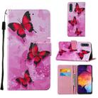 For Samsung Galaxy A50 / A50s / A30s Cross Texture Painting Pattern Horizontal Flip Leather Case with Holder & Card Slots & Wallet & Lanyard(Pink Butterfly) - 1