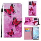 For Samsung Galaxy A51 5G Cross Texture Painting Pattern Horizontal Flip Leather Case with Holder & Card Slots & Wallet & Lanyard(Pink Butterfly) - 1