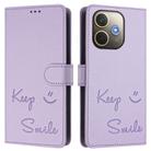 For OPPO A5 Pro 5G Global Smile Embossing RFID Leather Phone Case(Light Purple) - 2