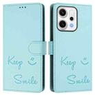 For OPPO Reno14 Global Smile Embossing RFID Leather Phone Case(Mint Green) - 2