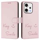 For OPPO Reno14 Global Smile Embossing RFID Leather Phone Case(Pink) - 2