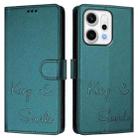 For OPPO Reno14 Global Smile Embossing RFID Leather Phone Case(Peacock Green) - 2