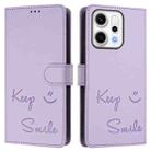 For OPPO Reno14 Global Smile Embossing RFID Leather Phone Case(Light Purple) - 2
