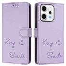 For OPPO Reno14 Pro Global Smile Embossing RFID Leather Phone Case(Light Purple) - 2