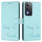 For OPPO A5 5G Global Smile Embossing RFID Leather Phone Case(Mint Green) - 2