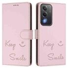 For OPPO A5 5G Global Smile Embossing RFID Leather Phone Case(Pink) - 2