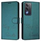 For OPPO A5 5G Global Smile Embossing RFID Leather Phone Case(Peacock Green) - 2
