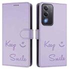 For OPPO A5 5G Global Smile Embossing RFID Leather Phone Case(Light Purple) - 2