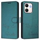 For OPPO A5x 5G / 4G Global Smile Embossing RFID Leather Phone Case(Peacock Green) - 2