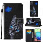 For Samsung Galaxy A71 5G Cross Texture Painting Pattern Horizontal Flip Leather Case with Holder & Card Slots & Wallet & Lanyard(Blue Butterfly Cat Eyes) - 1