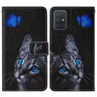 For Samsung Galaxy A71 5G Cross Texture Painting Pattern Horizontal Flip Leather Case with Holder & Card Slots & Wallet & Lanyard(Blue Butterfly Cat Eyes) - 2