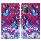 For Samsung Galaxy Note20 / 5G Cross Texture Painting Pattern Horizontal Flip Leather Case with Holder & Card Slots & Wallet & Lanyard(Purple Butterfly) - 2
