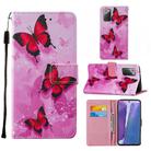 For Samsung Galaxy Note20 / 5G Cross Texture Painting Pattern Horizontal Flip Leather Case with Holder & Card Slots & Wallet & Lanyard(Pink Butterfly) - 1