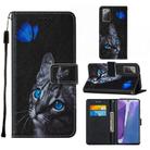 For Samsung Galaxy Note20 / 5G Cross Texture Painting Pattern Horizontal Flip Leather Case with Holder & Card Slots & Wallet & Lanyard(Blue Butterfly Cat Eyes) - 1