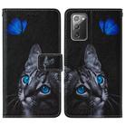 For Samsung Galaxy Note20 / 5G Cross Texture Painting Pattern Horizontal Flip Leather Case with Holder & Card Slots & Wallet & Lanyard(Blue Butterfly Cat Eyes) - 2