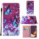 For Samsung Galaxy Note20 Ultra / 5G Cross Texture Painting Pattern Horizontal Flip Leather Case with Holder & Card Slots & Wallet & Lanyard(Purple Butterfly) - 1