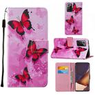 For Samsung Galaxy Note20 Ultra / 5G Cross Texture Painting Pattern Horizontal Flip Leather Case with Holder & Card Slots & Wallet & Lanyard(Pink Butterfly) - 1