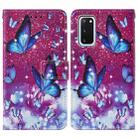 For Samsung Galaxy S20 Cross Texture Painting Pattern Horizontal Flip Leather Case with Holder & Card Slots & Wallet & Lanyard(Purple Butterfly) - 2