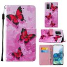 For Samsung Galaxy S20+ Cross Texture Painting Pattern Horizontal Flip Leather Case with Holder & Card Slots & Wallet & Lanyard(Pink Butterfly) - 1