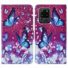 For Samsung Galaxy S20 Ultra Cross Texture Painting Pattern Horizontal Flip Leather Case with Holder & Card Slots & Wallet & Lanyard(Purple Butterfly) - 2