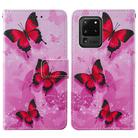 For Samsung Galaxy S20 Ultra Cross Texture Painting Pattern Horizontal Flip Leather Case with Holder & Card Slots & Wallet & Lanyard(Pink Butterfly) - 1