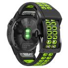 For Garmin QuickFit 26mm Kalebol Tow Row Holes Silicone Watch Band(Black Green) - 3