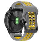 For Garmin QuickFit 26mm Kalebol Tow Row Holes Silicone Watch Band(Grey Yellow) - 3