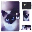 For Samsung Galaxy Tab A7 10.4 2020 T500 Colored Drawing Electric Pressed Horizontal Flip Leather Case, with Holder & Card Slots(Blue Eyes Cat) - 1