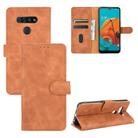 For LG K51 / Q51 Solid Color Skin Feel Magnetic Buckle Horizontal Flip Calf Texture PU Leather Case with Holder & Card Slots & Wallet(Brown) - 1