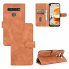 For LG K61 / Q61 Solid Color Skin Feel Magnetic Buckle Horizontal Flip Calf Texture PU Leather Case with Holder & Card Slots & Wallet(Brown) - 1