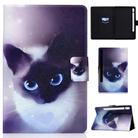 For Samsung Galaxy Tab S8 / Galaxy Tab S7 T870 Electric Pressed Colored Drawing Horizontal Flip Leather Case with Holder & Card Slots & Sleep / Wake-up function(Blue Eyed Cat) - 1