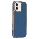 For iPhone 16 Electroplating Soft Side Sticker Leather MagSafe Phone Case(Dark Blue) - 1