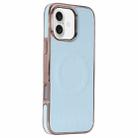 For iPhone 16 Electroplating Soft Side Sticker Leather MagSafe Phone Case(Sky Blue) - 1