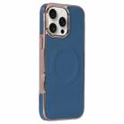 For iPhone 15 Pro Electroplating Soft Side Sticker Leather MagSafe Phone Case(Dark Blue) - 1