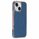 For iPhone 15 Plus Electroplating Soft Side Sticker Leather MagSafe Phone Case(Dark Blue) - 1
