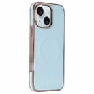 For iPhone 15 Plus Electroplating Soft Side Sticker Leather MagSafe Phone Case(Sky Blue) - 1