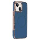 For iPhone 14 Electroplating Soft Side Sticker Leather MagSafe Phone Case(Dark Blue) - 1