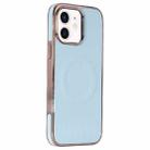 For iPhone 11 Electroplating Soft Side Sticker Leather MagSafe Phone Case(Sky Blue) - 1