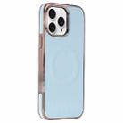 For iPhone 11 Pro Electroplating Soft Side Sticker Leather MagSafe Phone Case(Sky Blue) - 1