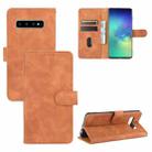 For Samsung Galaxy S10 Solid Color Skin Feel Magnetic Buckle Horizontal Flip Calf Texture PU Leather Case with Holder & Card Slots & Wallet(Brown) - 1
