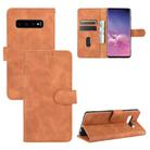 For Samsung Galaxy S10 Plus Solid Color Skin Feel Magnetic Buckle Horizontal Flip Calf Texture PU Leather Case with Holder & Card Slots & Wallet(Brown) - 1