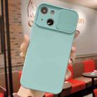 For iPhone 15 Plus Slid Camera Shield Liquid Silicone TPU Phone Case(Ice Blue) - 1