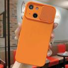 For iPhone 14 Plus Slid Camera Shield Liquid Silicone TPU Phone Case(Orange) - 1
