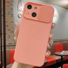 For iPhone 14 Slid Camera Shield Liquid Silicone TPU Phone Case(Pink Orange) - 1