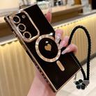 For Samsung Galaxy S23 5G Pupil Side Heart MagSafe Electroplating Phone Case with Lanyard(Black) - 1
