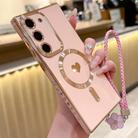 For Samsung Galaxy S22 5G Pupil Side Heart MagSafe Electroplating Phone Case with Lanyard(Pink) - 1