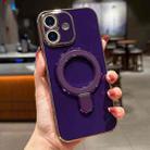 For iPhone 16 Solid Color Electroplated Metal Holder Phone Case(Dark Purple) - 1