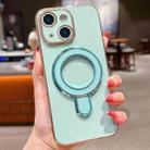 For iPhone 14 Plus Solid Color Electroplated Metal Holder Phone Case(Light Green) - 1